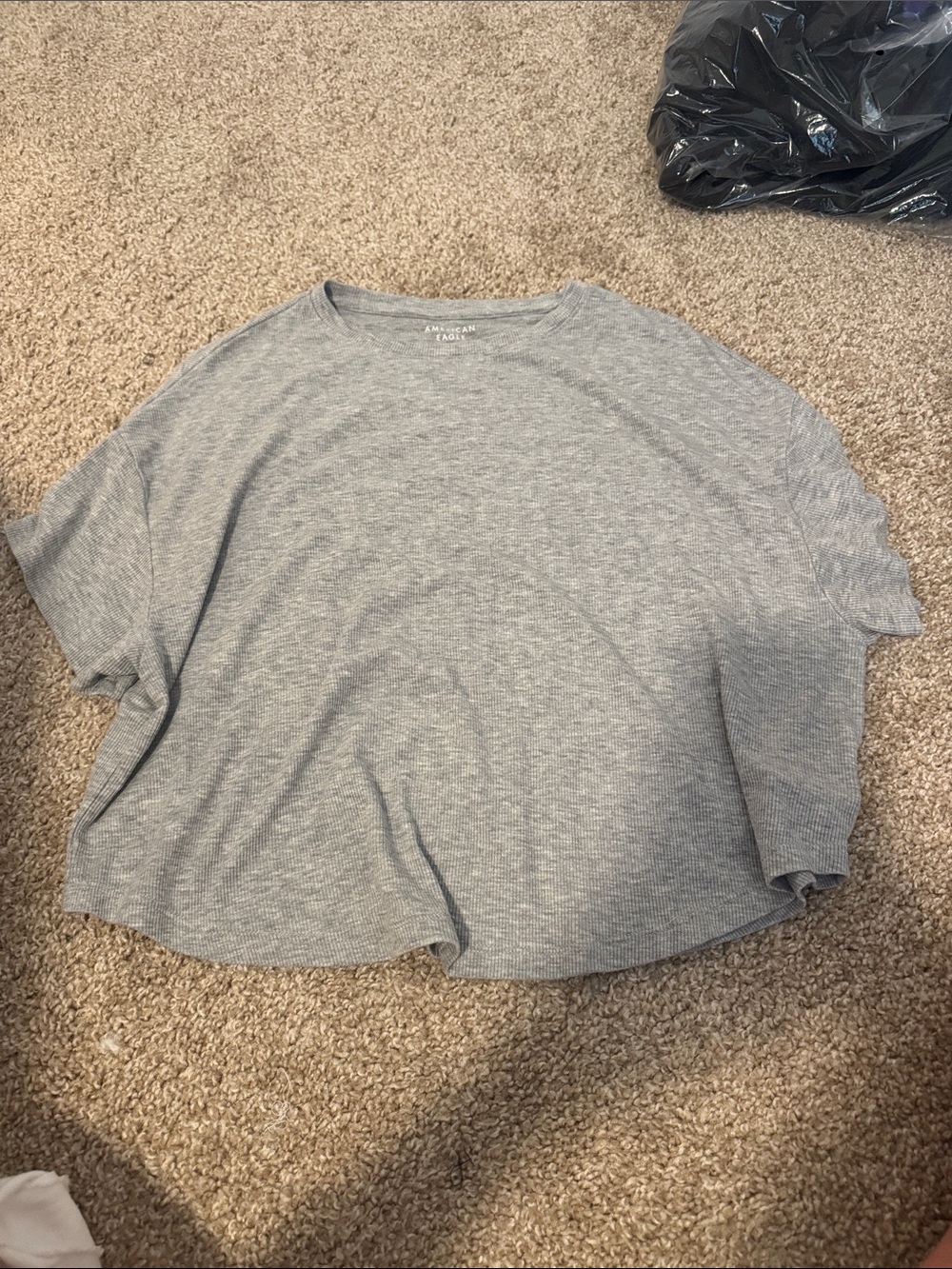 American Eagle Outfitters Light Heather Gray Cropped Ribbed Tee